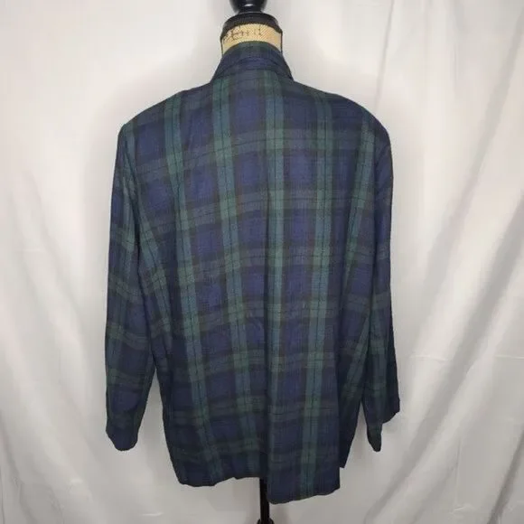 Vintage 90s Dark Green Navy Plaid Grunge Oversized Blazer Size 18/20 XXXL - Picture 5 of 12